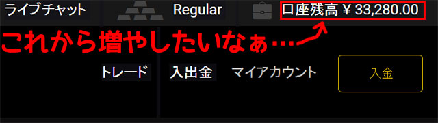 Yバイナリー取引前の口座残高