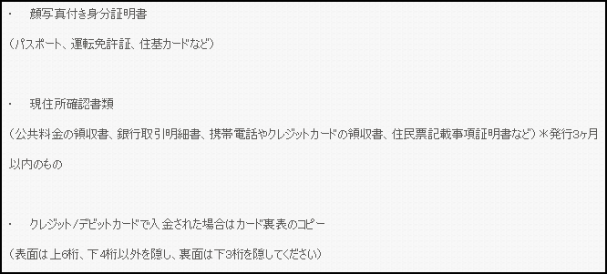 本人確認に必要な書類